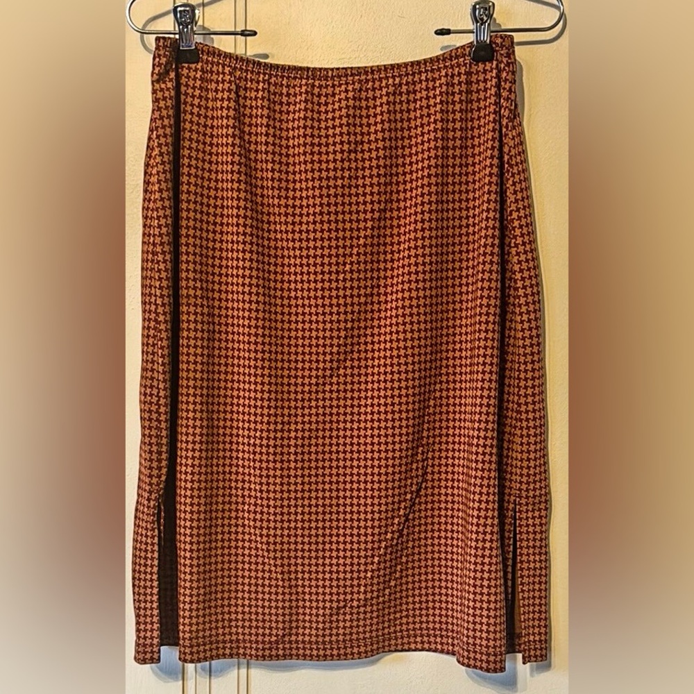 BCBGMaxAzria Tan and Rustic Red Midi Pencil Skirt